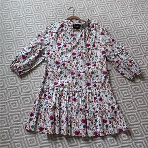 Floral Tiered Ruffle Kids Dress - White with Pink & Green